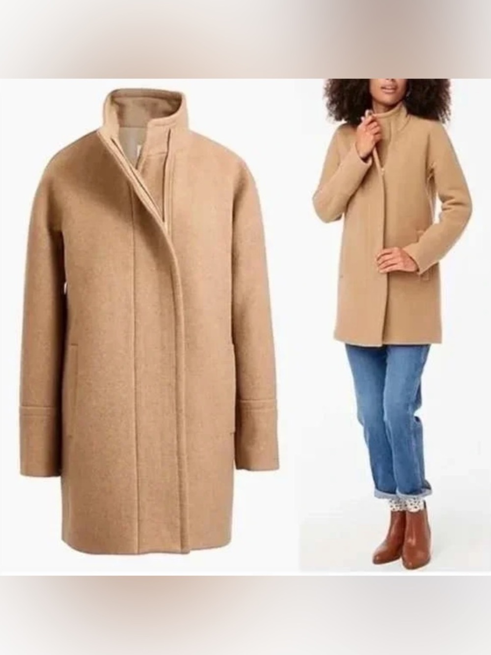 J.Crew Mercantile-Women’s-Camel-Tan- Wool-Blend-Standing Collar-City-Coat-6